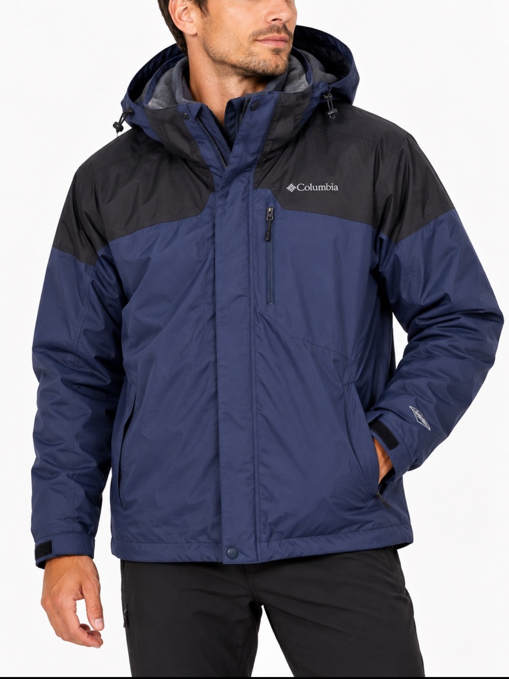 Columbia Men’s L Interchange 3-in-1 Jacket Fleece Liner Hooded Navy Blue